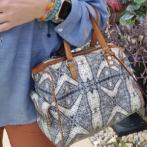 Designer L.A.M.B. Gwen Stefani Navy Blue, Gray, White Pattern Leather Handbag